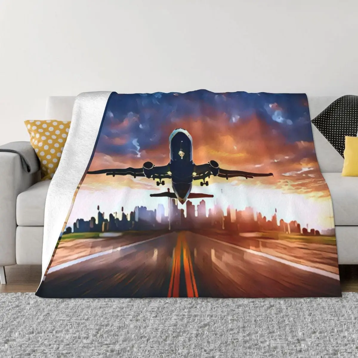 

Take Off (Plane Leaving the city) Throw Blanket Shaggy warm for winter funny gift decorative Blankets