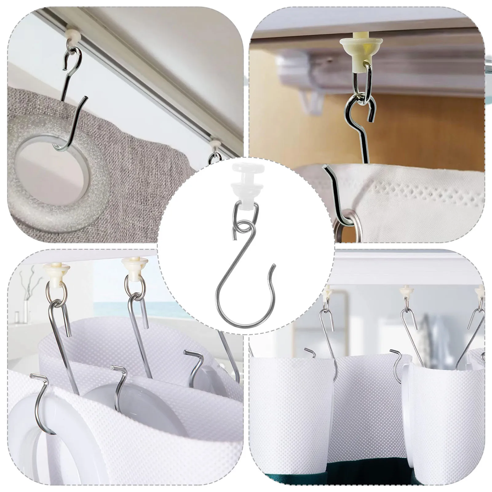 

30Set Bathroom Curtains Hooks Gliders Accessories Smooth Sliding Deformation Resistant Curtain Rail Hooks