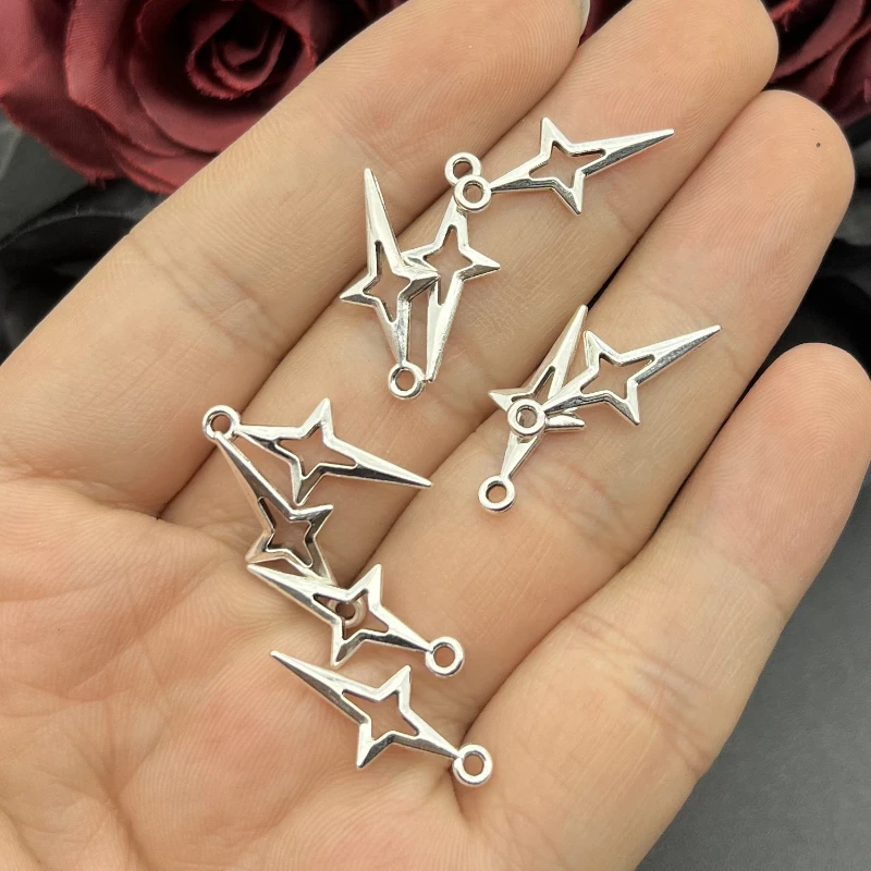 30pcs 23*10mm Charms Shining Stars Charms For Jewelry Making DIY Jewelry Findings Antique Silver Color Alloy Charms