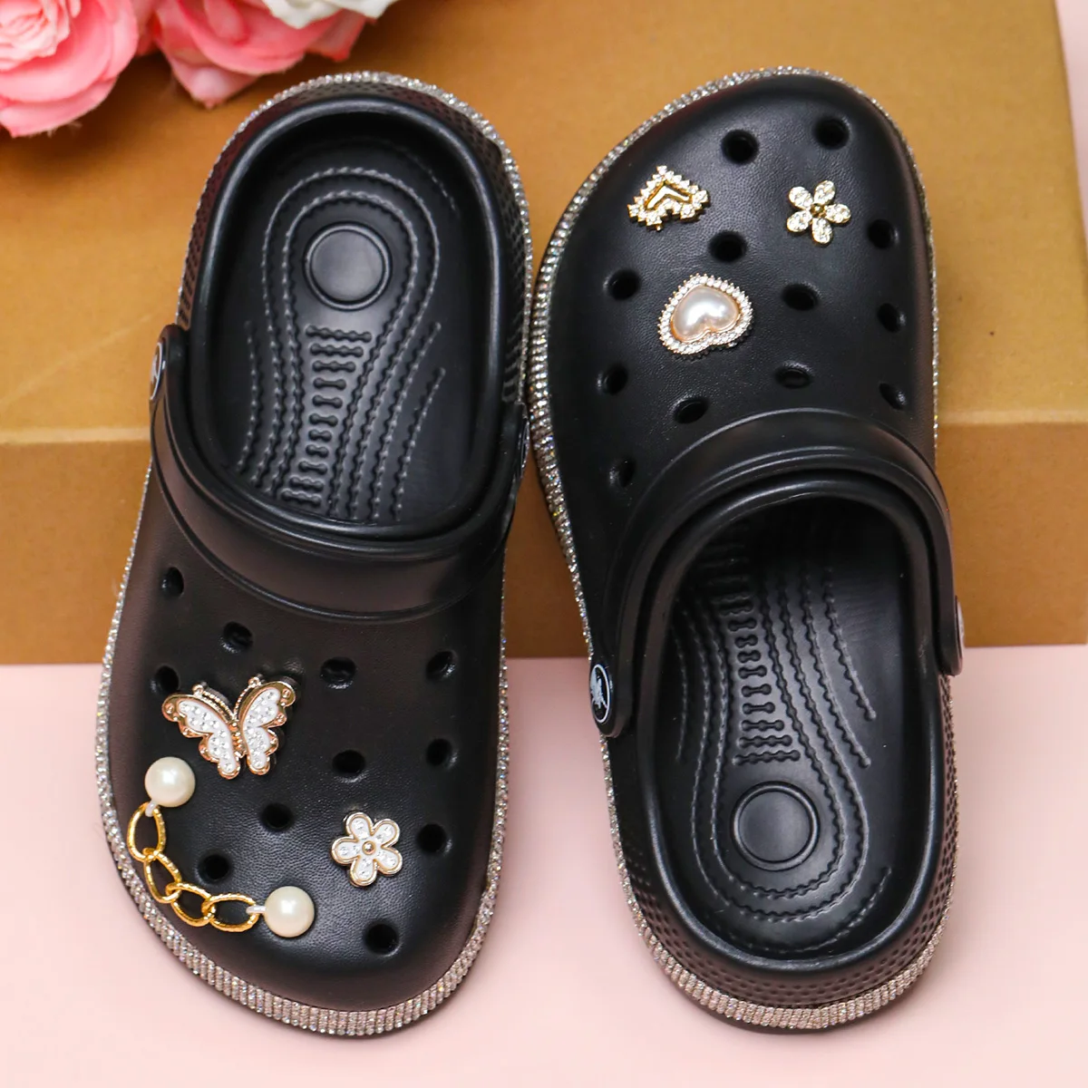 قباقيب لطيفة مزينة بالذهب، أحذية حديقة كاجوال للأطفال، خفيفة الوزن سهلة الارتداء، سهلة الارتداء والخلع. #3