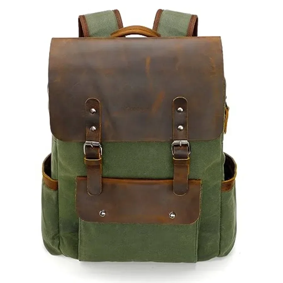 Mochila de Lona Encerada, Mochila de Cuero para Hombre y Mujer, Mochila Vintage para Viajes, Mochila para Portátil de 15.6 Pulgadas, Mochila Retro