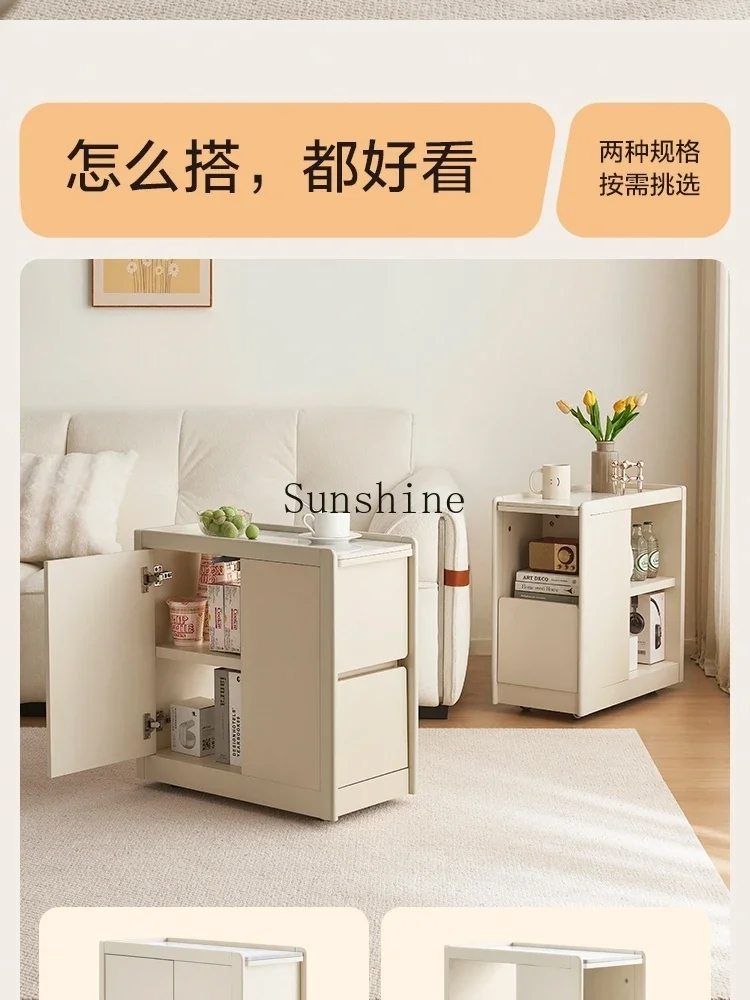 Movable sofa, side cabinet, side table with wheels, living room cart, small coffee table