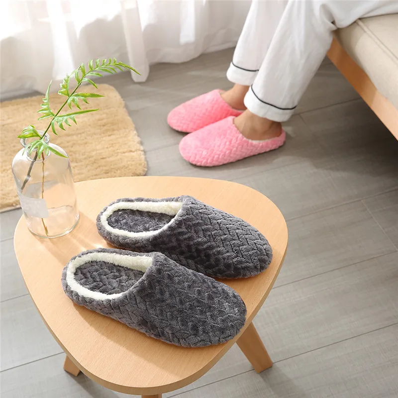 Women Winter Home Fur Slippers Cartoon Cat Non-Slip Soft Warm House Indoor Bedroom Men Couples Boys Girl Memory Foam Floor Shoes