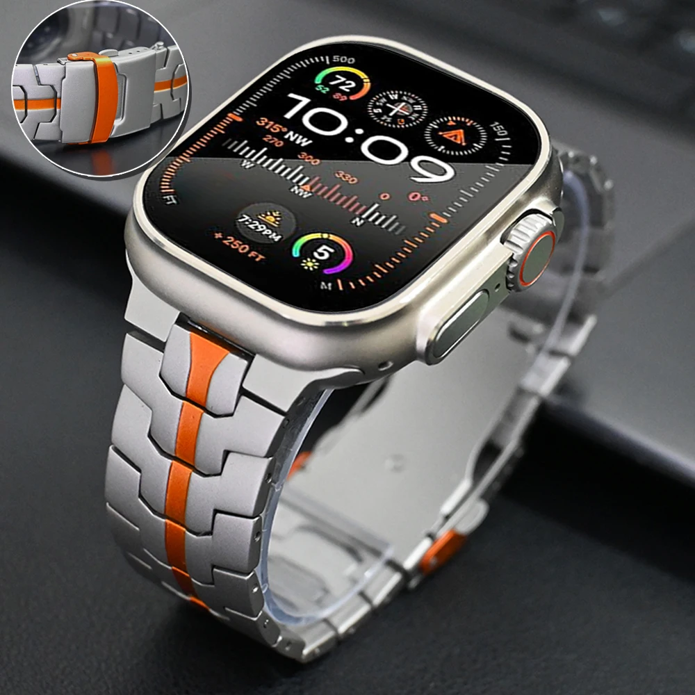 

Ремешок из нержавеющей стали для Apple Watch Ultra2 49 мм 9 7 8 45 мм 44 мм, металлический браслет для iWatch 6 5 4 se 3 42 мм, титановый цветной браслет
