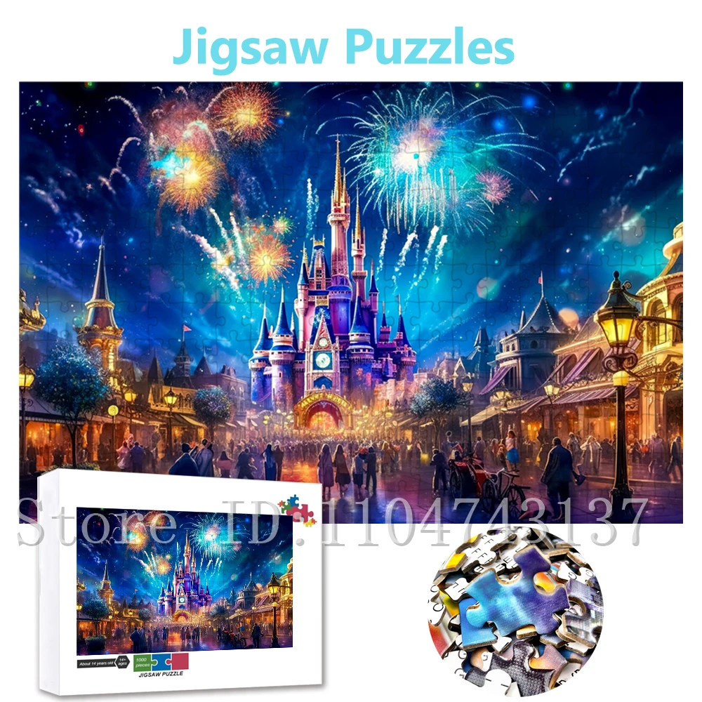 

Disney Anniversary Firework Scenery Puzzles 108/300/500/1000 PCS Disneyland Castle Jigsaw Puzzles Parent-Child Interactive Toys