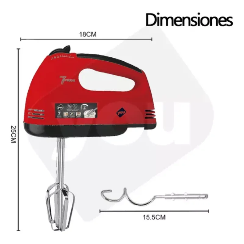 Hand Cranked Immersion Blender 7-Speed 260W Red 50/60HZ for Food Preparation