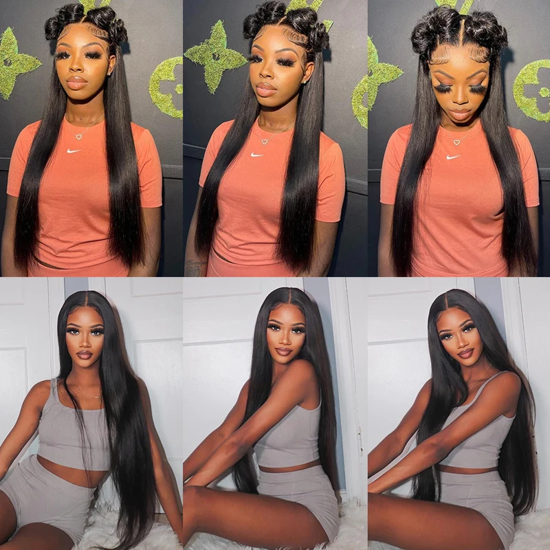 13x4/13x6 Frontal Straight Human Hair Wigs Brazilian Human Hair Wigs Transparent HD Lace Frontals with Pre-Plucked 180 for Women