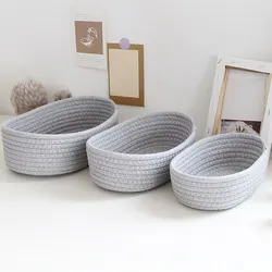 1PC Storage Basket Toys Cosmetics Office Stationery Storage Box Hand Woven Cotton Thread Storage Basket Boat Shaped Basket