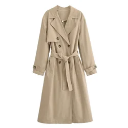 2024 RARF autumn new women's casual temperament with waistband coat long lapel long sleeved trench coat