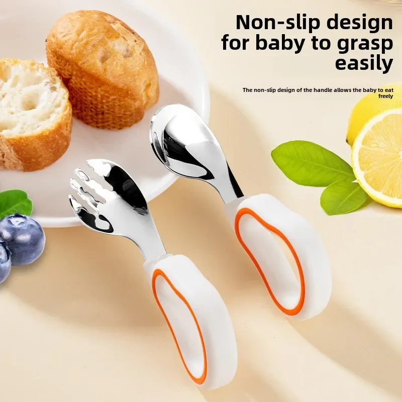 1PCSBaby Eating Training Soft Silicone Spoon and Fork Cutlery Toddler Learn To Eat Training Soft Fork Cutlery Children Tableware