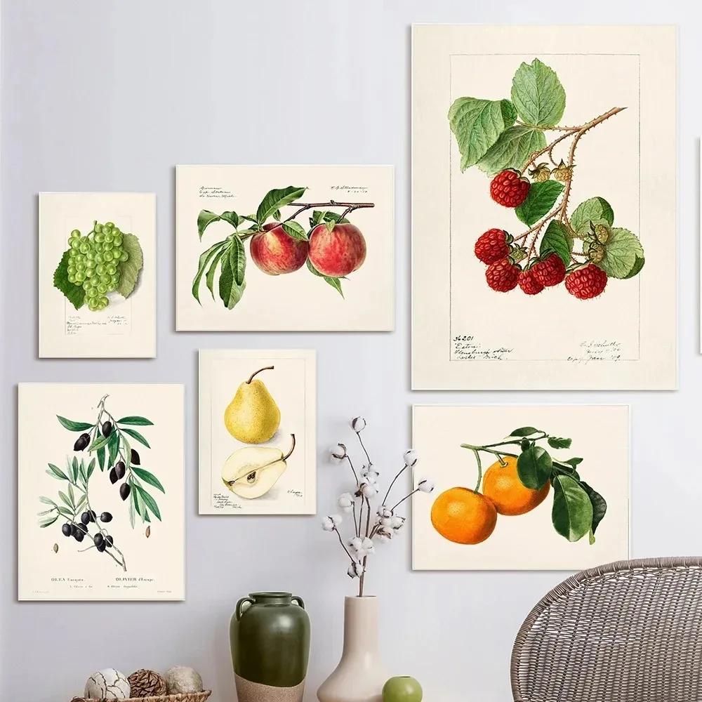 2026 Vintage Retro Fruit Poster Avocado Strawberry Scandinavian Canvas Painting Wall Art Posters Prints Dec for Kitchen Dining 
