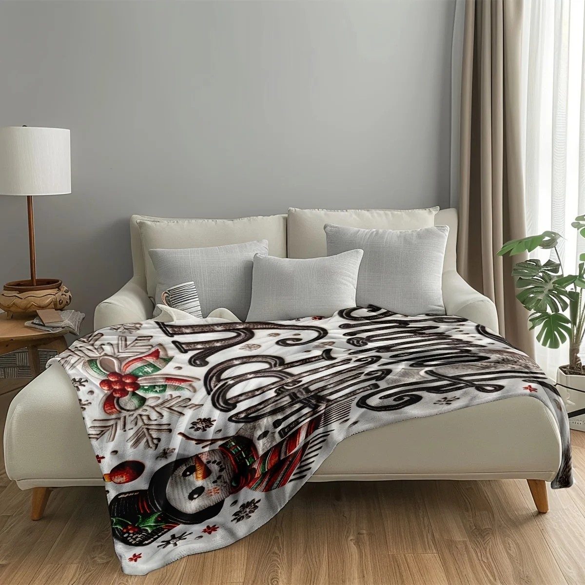 1pc Christmas Snowman Themed Small Throw Blanket, Featuring a Snowman, Snowflakes, and 