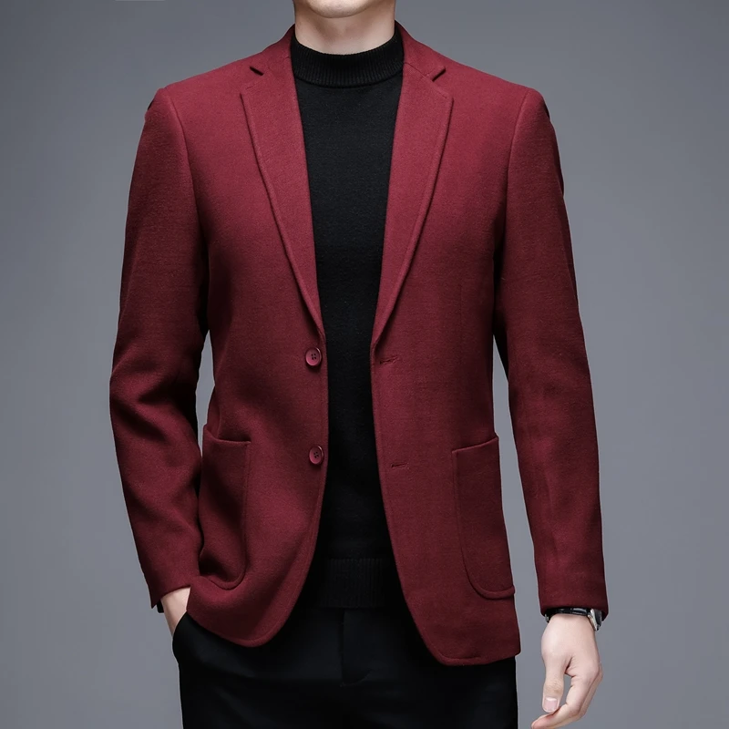 

Timeless Style Men Classic Blazer Sheep Wool Jacket Suit Red Navy Gray Camel Soft Woolen Blend Outfits Elegant Fit Outerwear