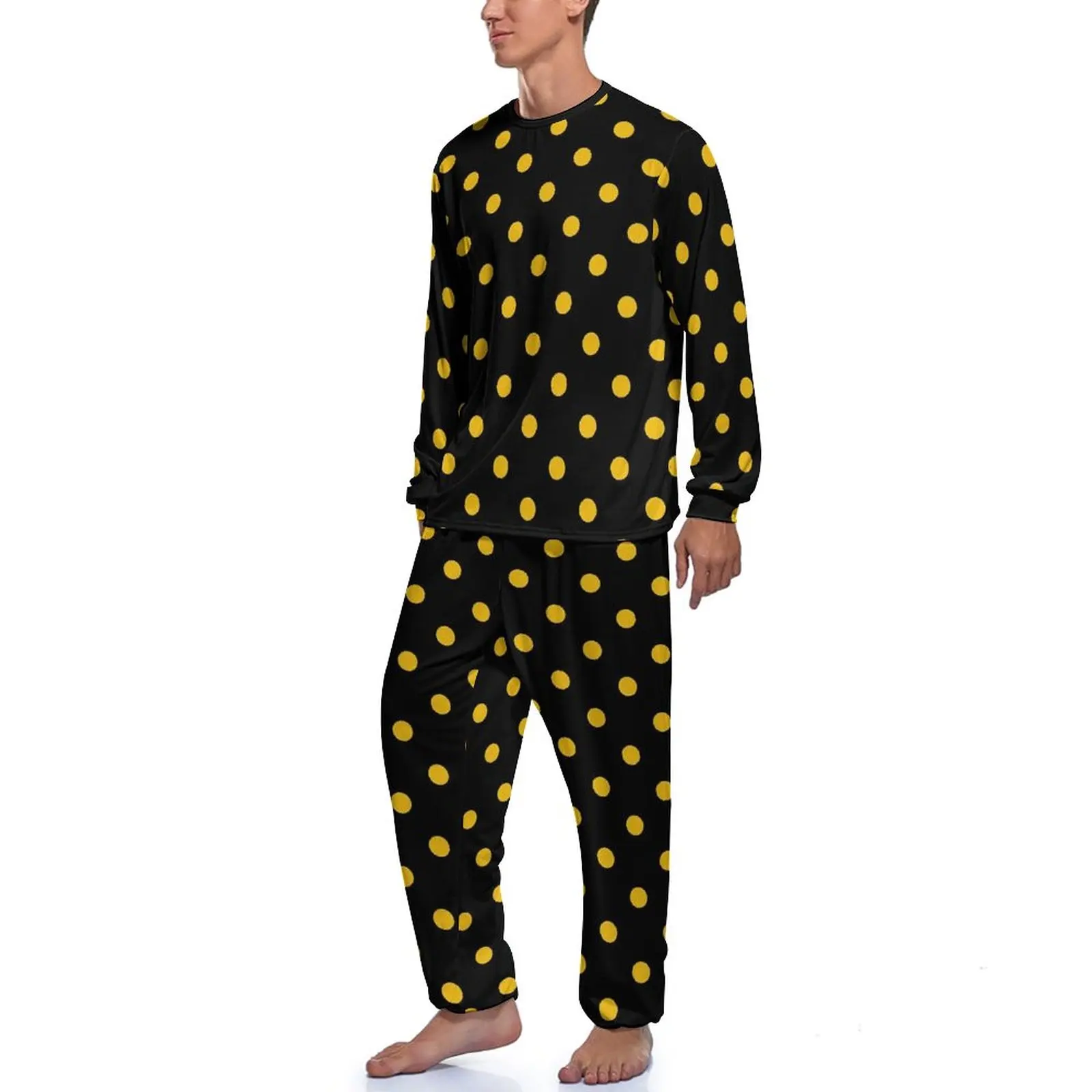 Gold Dot Print Pajamas Classic Polka Dots Male Long Sleeve Elegant Pajama Sets Two Piece Night Spring Nightwear Birthday Present