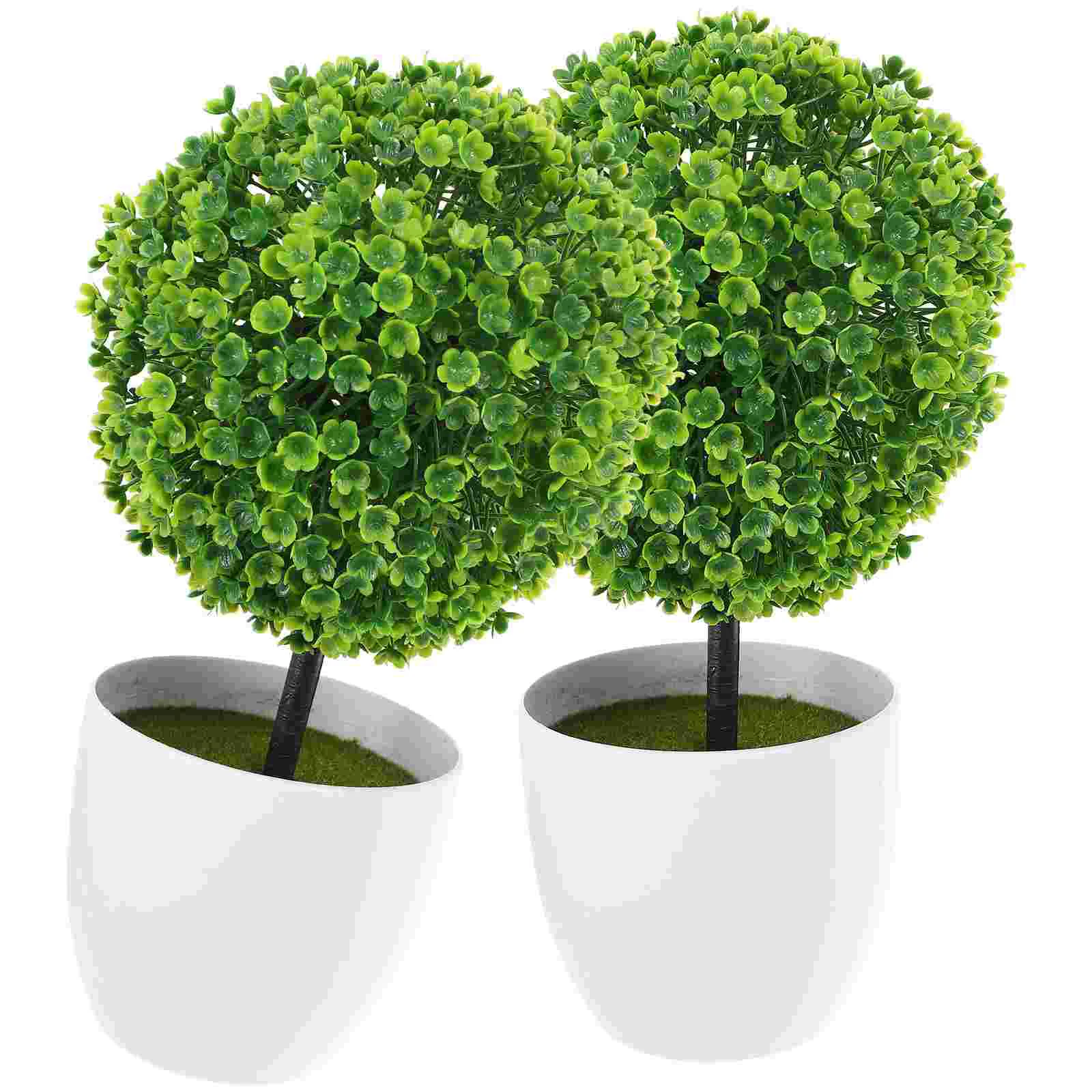 2 Pcs Fake Trees Baby Faux Plants Indoor Potted Tabletop Artificial Topiary Ball