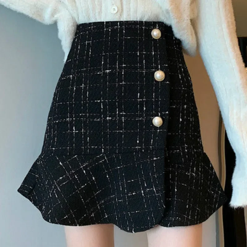 

Mini Skirts Women High Waist Ruffles Plaid Temperament Leisure Streetwear Vintage Trendy All-match Female Autumn Korean Style