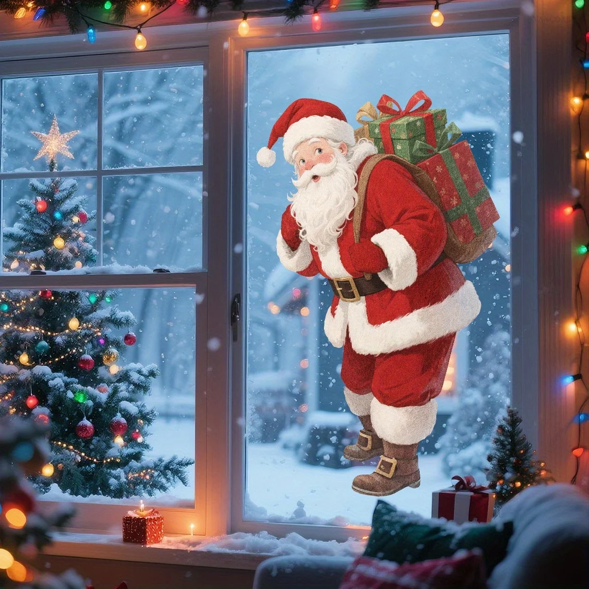 زينة معجون ثابت لعيد الميلاد تظهر سانتا كلوز تطل مع الهدايا، مثالية لديكور المنزل الحديث