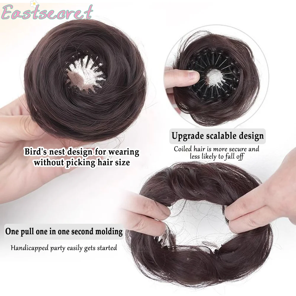 Messy hair bow extension with synthetic mini fake loop UPDO donut clip suitable for women and girls stretchable bird's nest