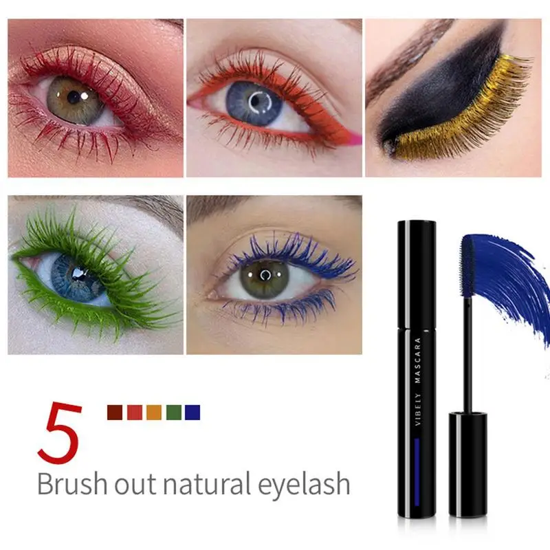 Colorido impermeável olho Lash Mascara, mancha prova, duradouro, olhos maiores, fazer