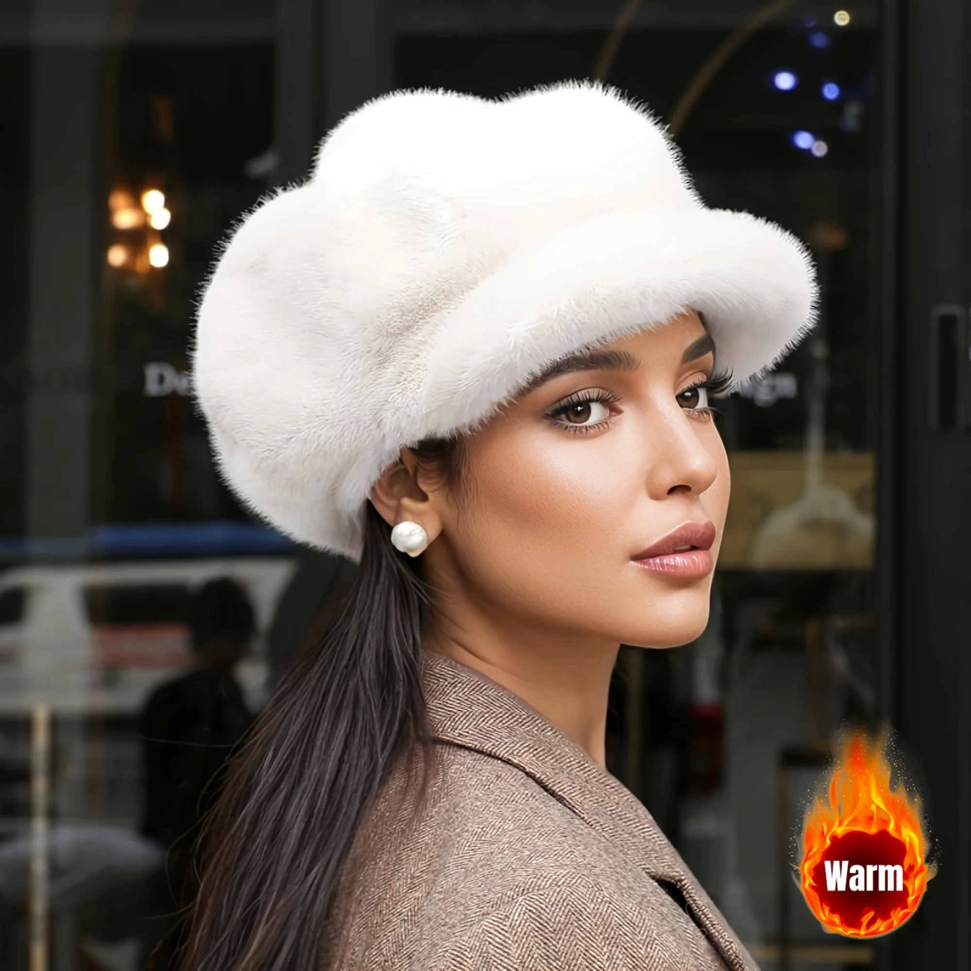Warme Fleece-Baskenmütze für Damen im Herbst und Winter, Wolkenmütze, achteckige Mütze, kälte- und frostsicher, geeignet für den täglichen Pendelverkehr