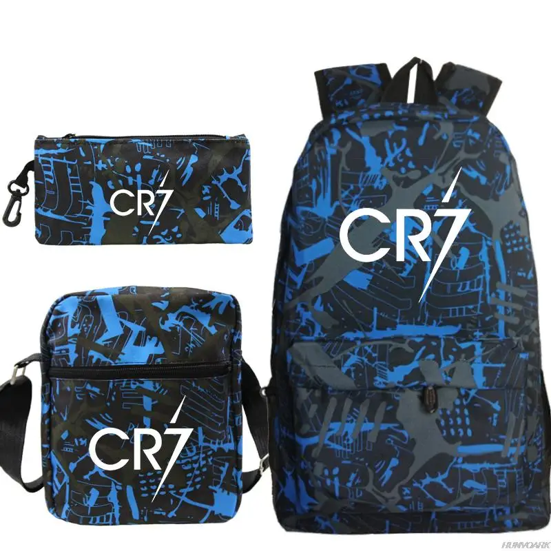 Football Ronaldo CR7 Backpack 3pcs/set School Bags for Girls Boy Laptop Travel Knapsack Women Rucksack Shoulder Bags Pen Case