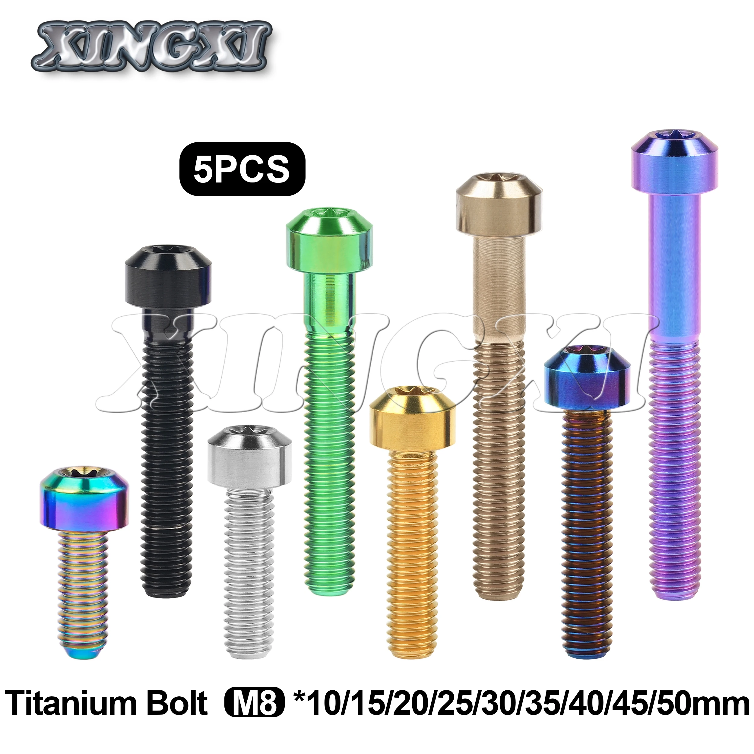 

Xingxi 5pcs Titanium Bolts M8x10 15 20 25 30 35 40 45 50mm Motorcycle Accessories Torx Head Screws