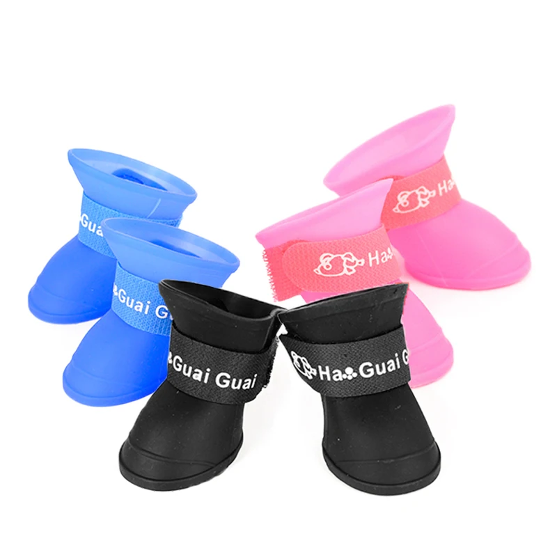 4pcs/Set Dogs Shoes Candy Colors Rubber Waterproof Soft Pet Rain Boots For Puppy Cats S/M/L