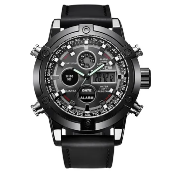 XINEW Brand Chronograph Business Watch for Men Fashion Leather Band Alarm Stopwatch Multi-function Movement Electronic Watch
