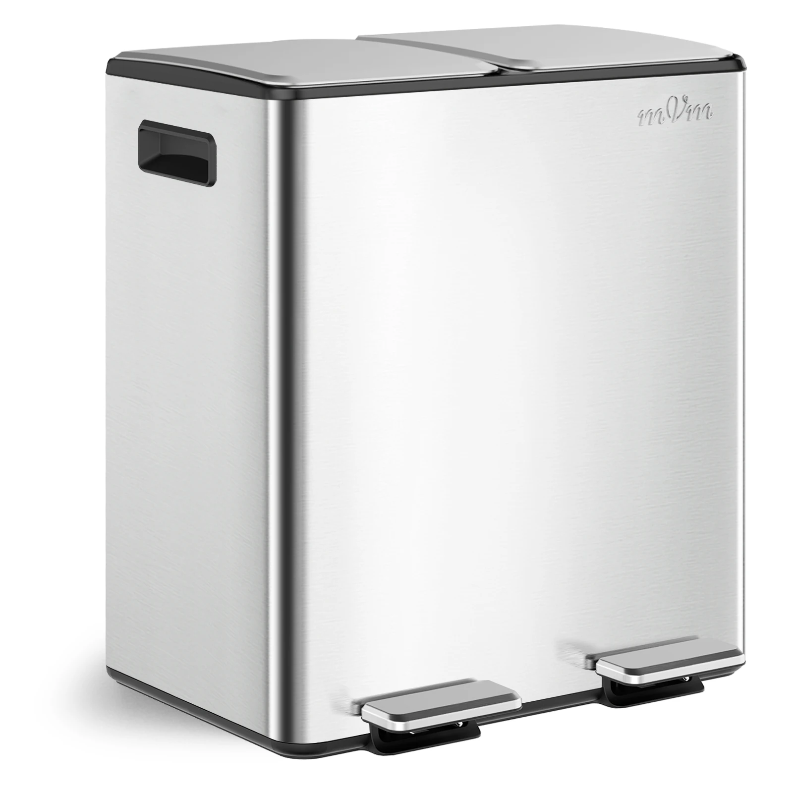 mVm Trash Can Stainless 60L/40L/45L Kitchen Step Trash Bin for Recycling Waste Sorting Soft Close Lid Double Lid