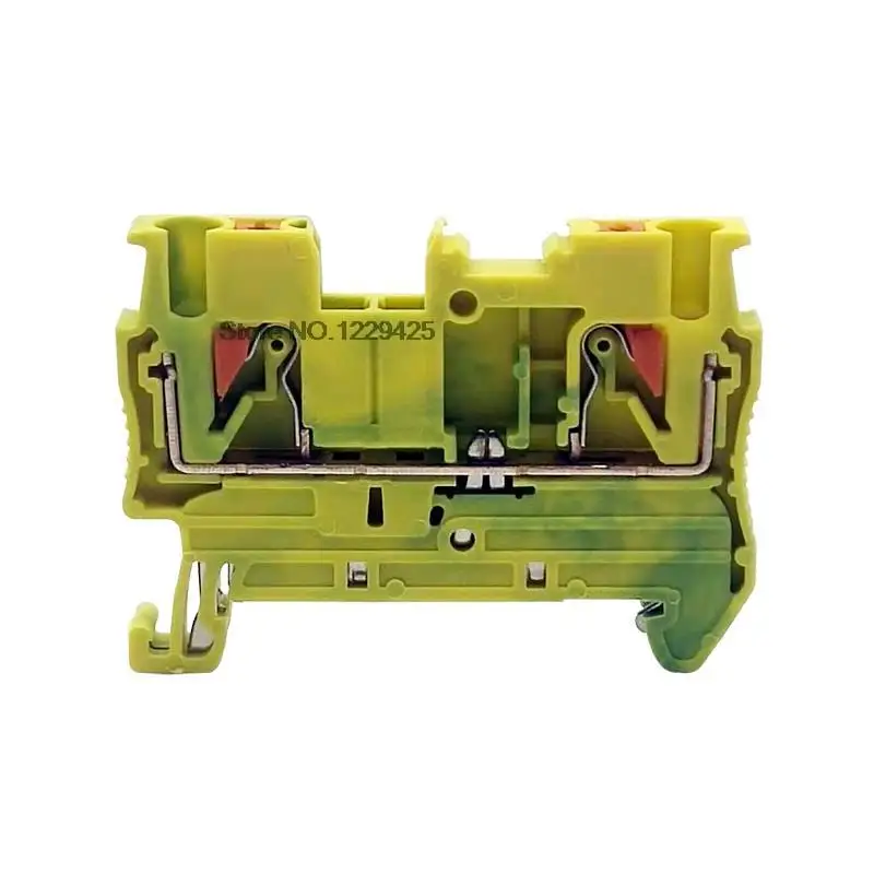 100Pcs PT2.5-PE Push-in Ground Through Protective Earth PT 2.5PE Wire Electrical Connector Din Rail Terminal Block PT 2.5-PE