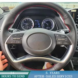 Customized Car Steering Wheel Cover Hand Sewing Anti-Slip Leather Braid Car Accessories For Hyundai Sonata Dn8 10th 2020