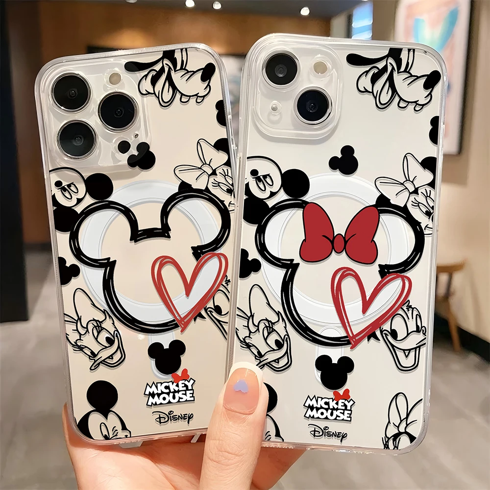 Cartoon Mickeys Minnies Magsafe Magnetic Phone Case for iPhone 16 15 14 13 12 11 8 7 Plus Pro Max X XR XSMax Soft Clear Cover