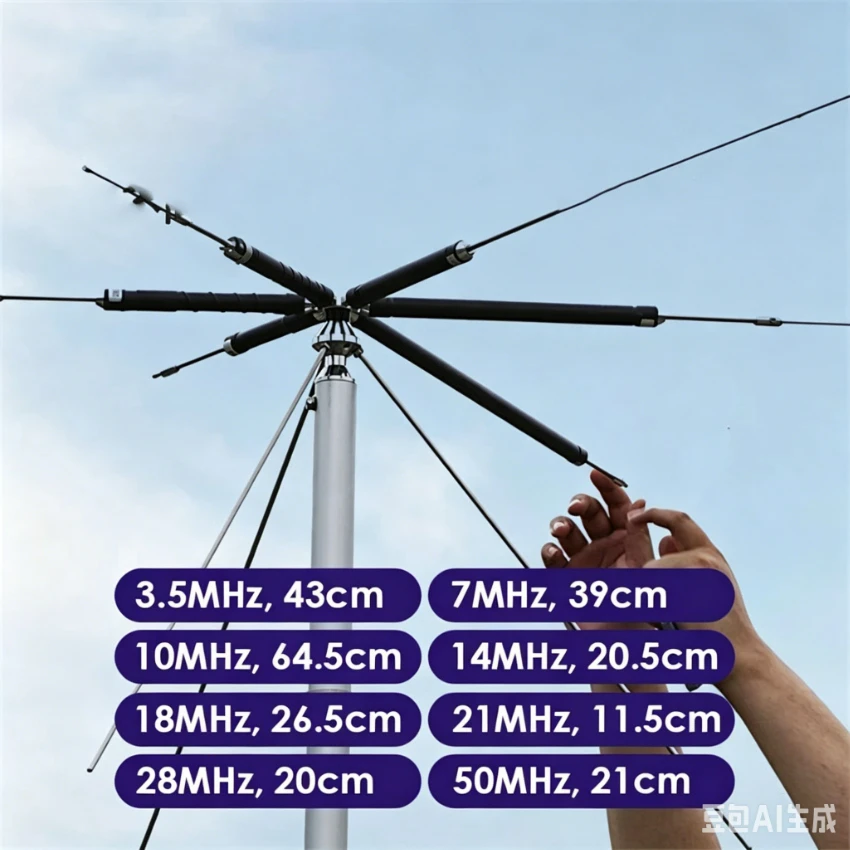 Multi Band Base Antenna 220W HFC-6S Shortwave Dipole Antenna 3.5-50MHz HF