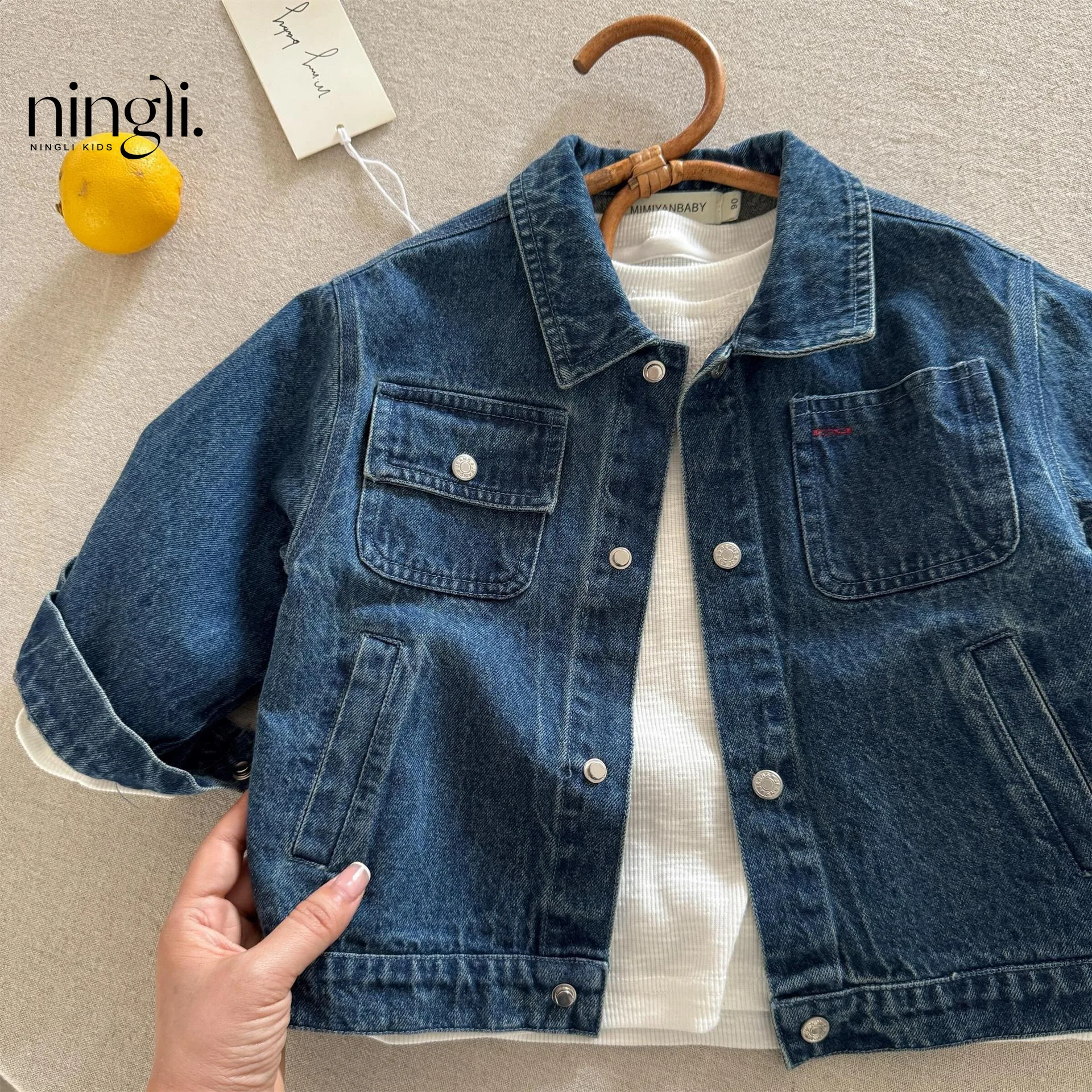 

Autumn Baby Boys Denim Coats Letter Printed Turn Down Collar Toddler Boys Outerwear Long Sleeves Single-breasted 2-10Y Boys Tops