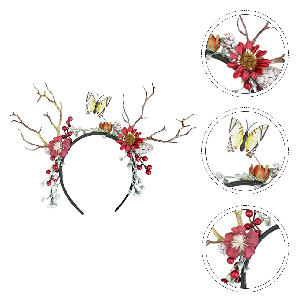 

Christmas Reindeer Hair Antlers Headband Lightweight Berries Branches Holiday Party Costume Accessories Xmas Hair Hoop