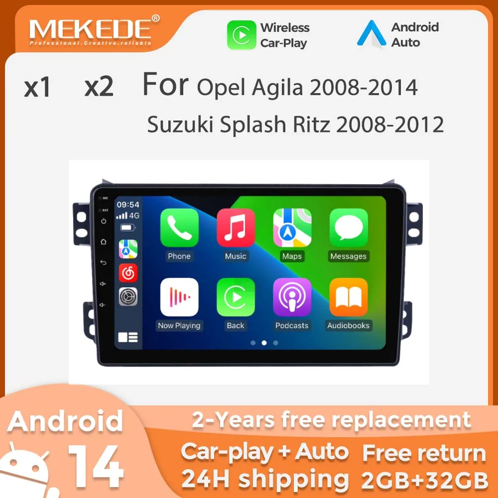 Android 14 9 inch For OPEL Agila SUZUKI Splash Ritz 2008-2014 Car Radio Multimedia Video Player Wireless Carplay Android Auto BT