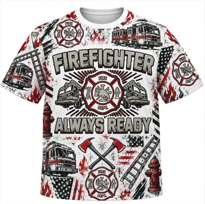 Firefighter Always Ready Graphic T-Shirt Unisex Men Women Street Cool Style Breathable Short Sleeve Tee Daily Casual Apparel