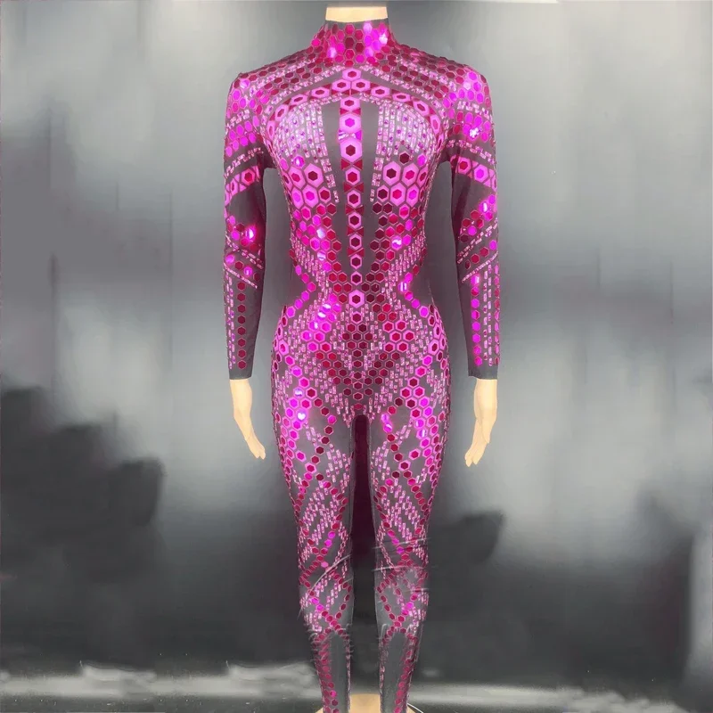 5 kleuren Vrouwen Kleurrijke Pailletten Jumpsuit Bar Nachtclub Jazzdans Outfit Sexy Gogo Kostuum Stadium Ds Dj Rave Kleding XS 2615