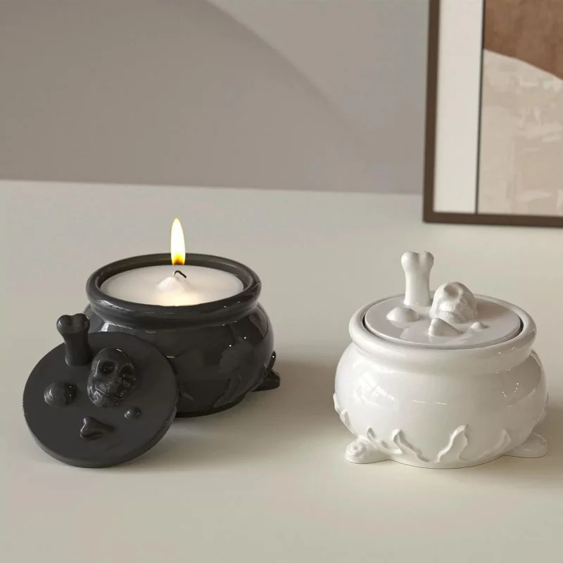 Halloween Jar Resin Mold Witch Cauldron Resin Molds Skull Silicone Mold for DIY Candy Organizer, Jewelry Trinket Container Decor