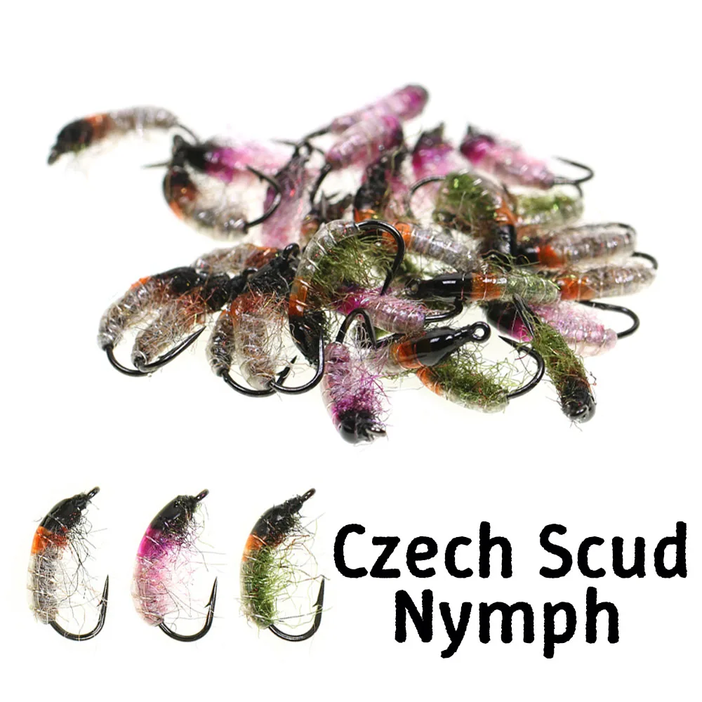6 uds Scud moscas Ninfa alambre de cobre peso Flash doblado Caddis Larva Emerger pesca con mosca para trucha checa Ninfa pesca en Río
