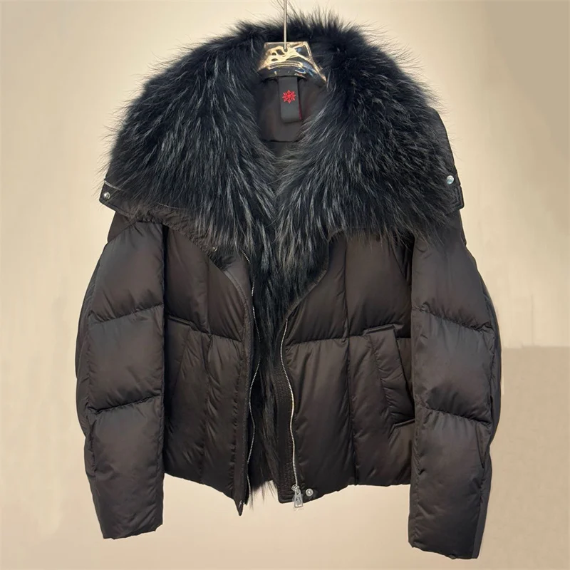 women's down jacket New high-quality white goose down padded warm thick coat for winter 2026 Detachable raccoon fur collar parka