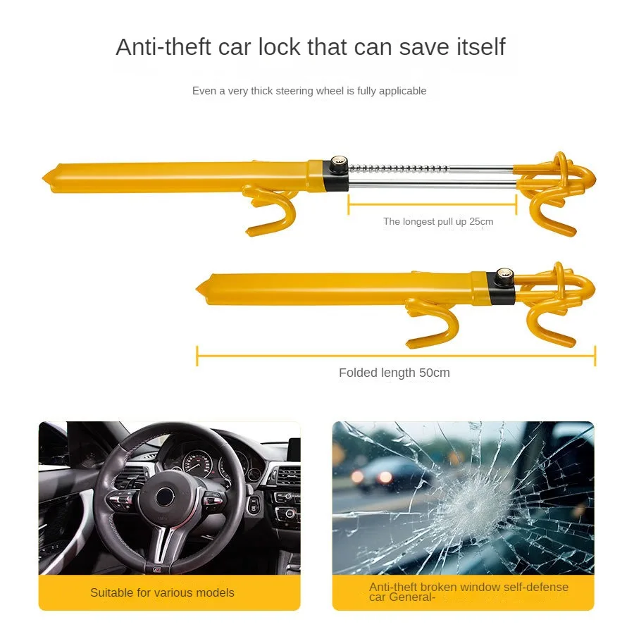 Car steering wheel lock Car U-shaped double hook anti-theft lock Multi-function adjustable telescopic self-defense car lock