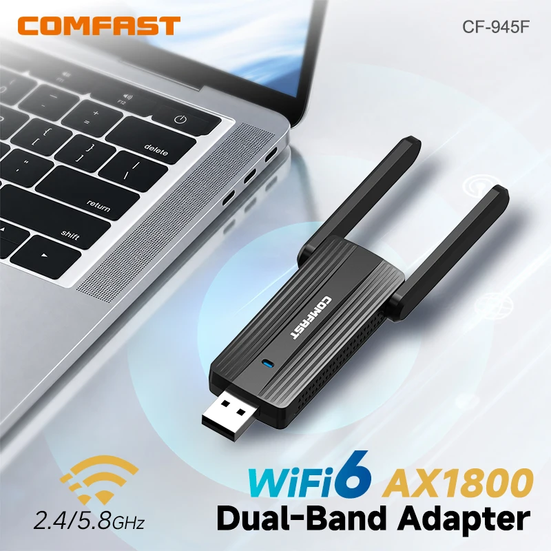 COMFAST CF-945FP AX1800 WiFi6 USB3.0 Wireless Adapter Driver Free 2.4G+5.8G Dual Band 5dBi High Gain Antenna WiFi Dongle for Des