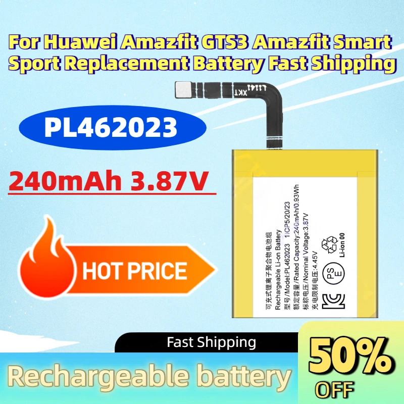 High-Quality PL462023 240mAh 3.87V Watch Battery for Huawei Amazfit GTS3 Amazfit Smart Sport Replacement Battery Fast Shipping