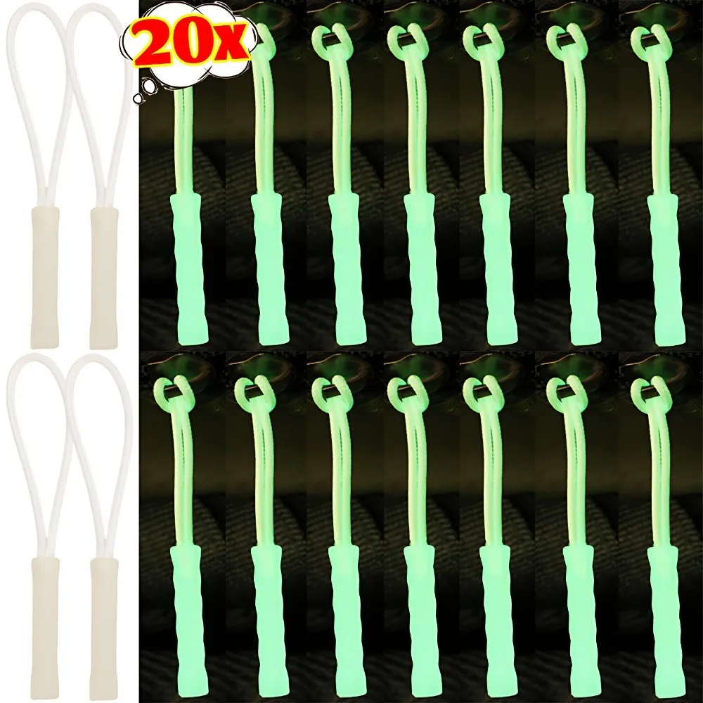 20/1pcs Glow in The Dark Zipper Pull Replacement Zip Cord Slider Luminous Rope Tag for Bags Jacket Luggage Tent Suitcase Handbag