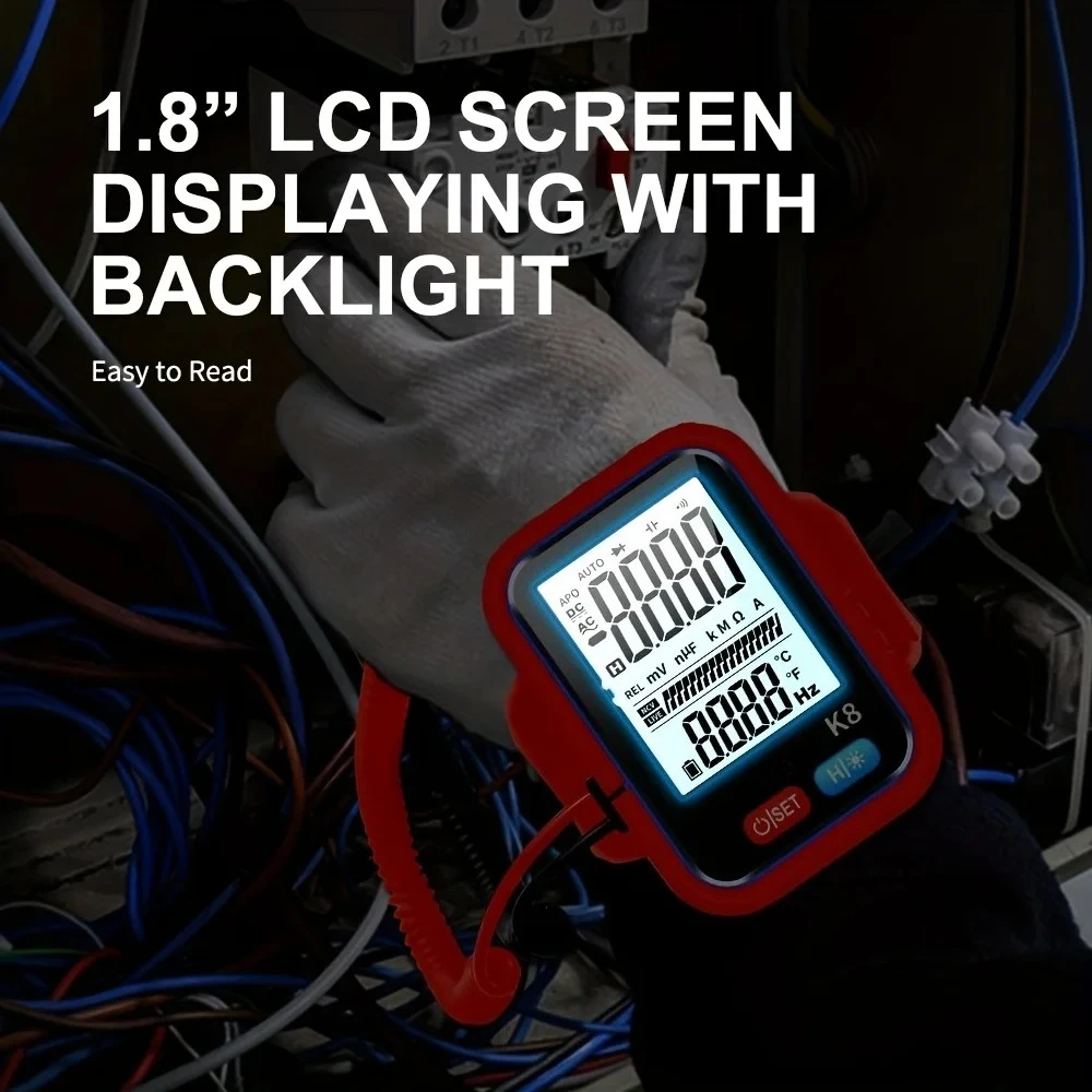 1pc Digital Multimeter Wristband – Compact, Portable Tester, Resistance & Continuity Testing, Rechargeable USB Power, Red Strap