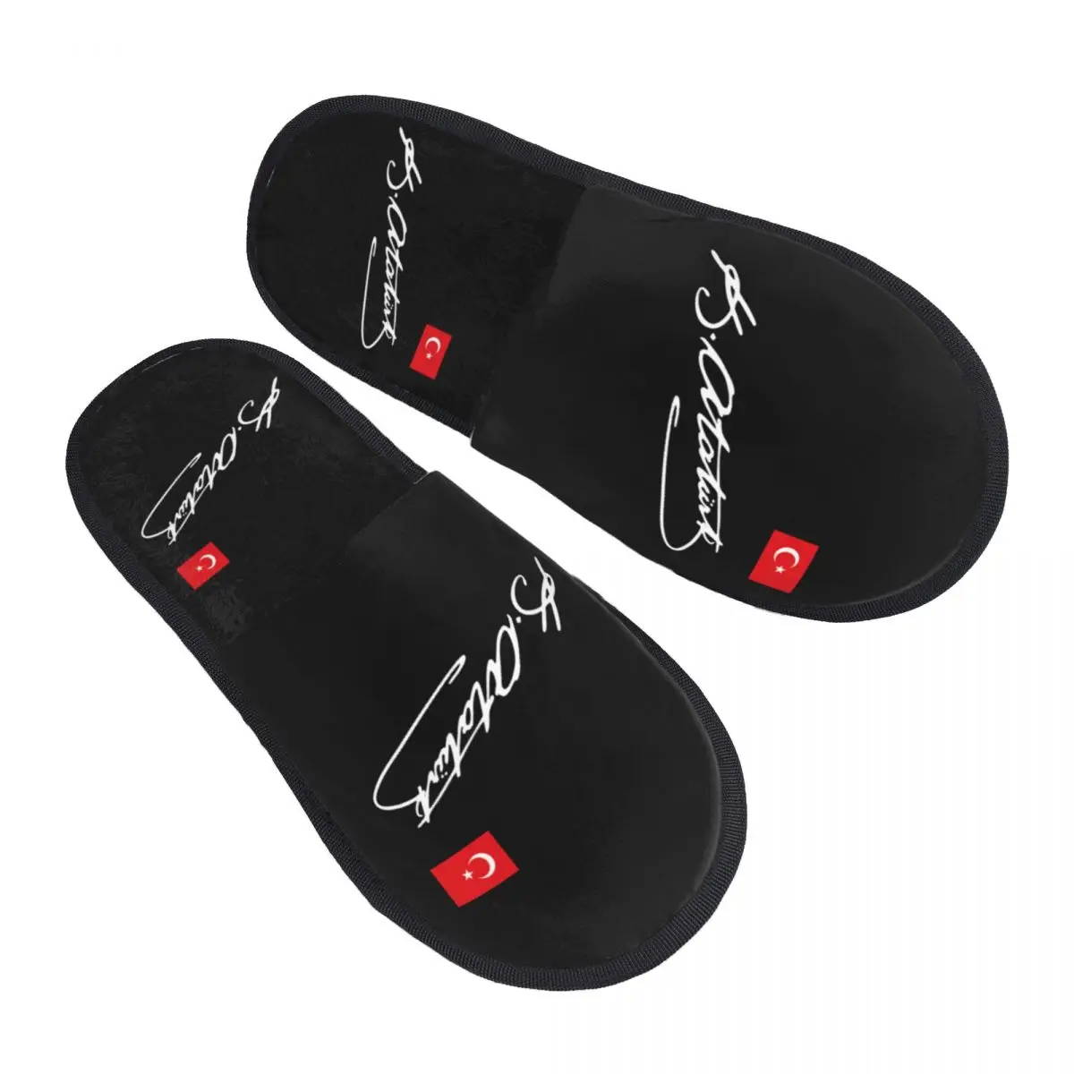 Custom Ataturk With Turkey Flag---Turkish Ataturk Signature Comfort Scuff Memory Foam Slippers Women Hotel House Shoes