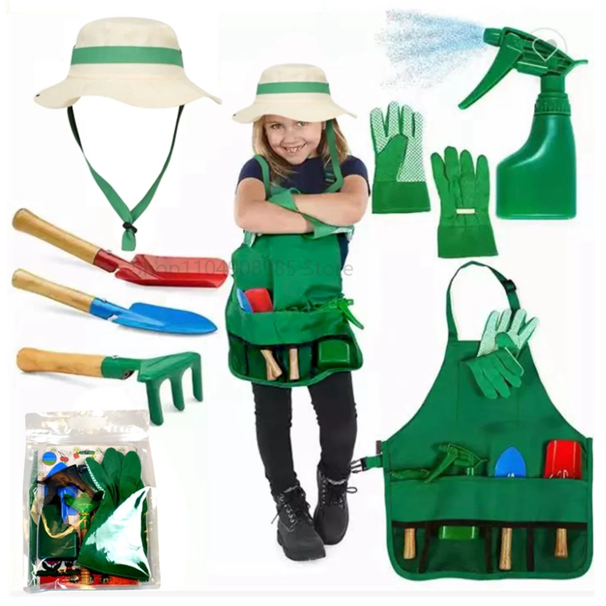 

7pcs Set Children's Garden Apron Tool Set Garden Gloves Grow Flowers Play Cosplay Science Toys Party Cosplay Costumes