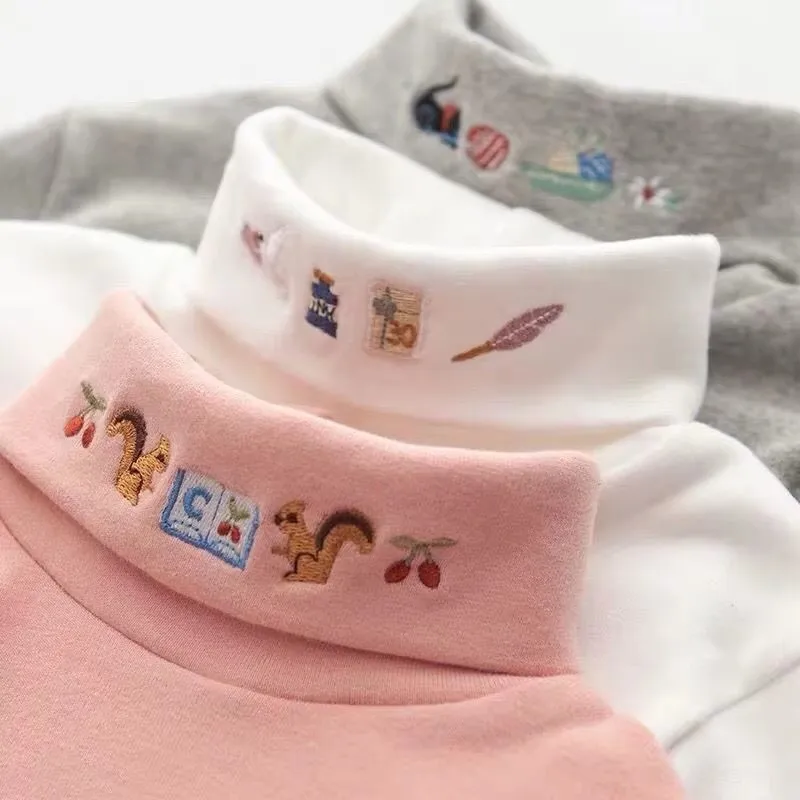 ربيع الخريف الملابس قاع التطريز الياقة المدورة طويلة الأكمام بلوزة ملابس الطفل الأطفال ملابس علوية من القطن بلوزة الفتيات
