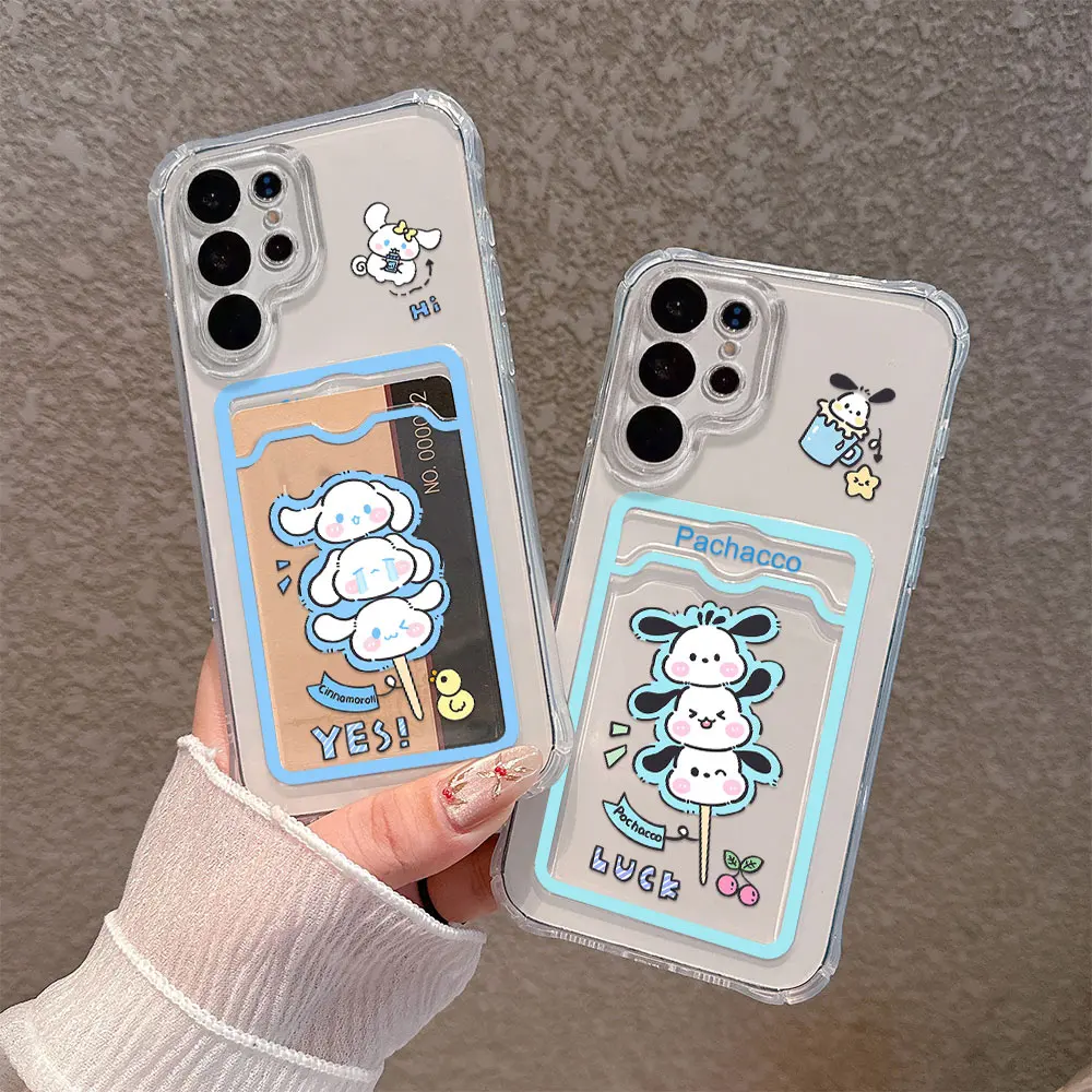 Kuromi Cinnamoroll Pachacco Hello Kitty Card Hold Case For Samsung A73 A72 A71 A55 A54 A53 A52 A35 A34 A33 A25 A24 A23 5G